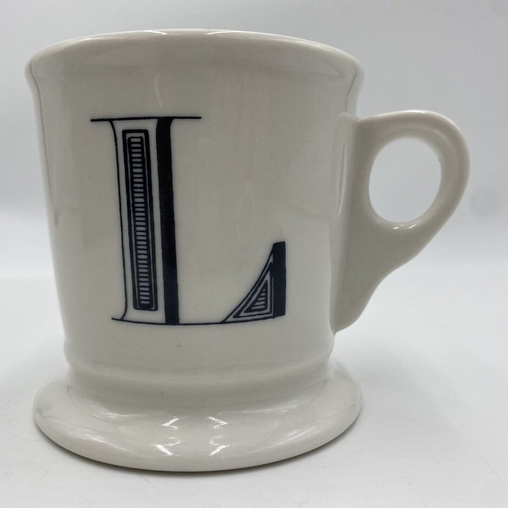 Anthropologie Monogram Initial Letter L White Black Shaving Mug Coffee Cup